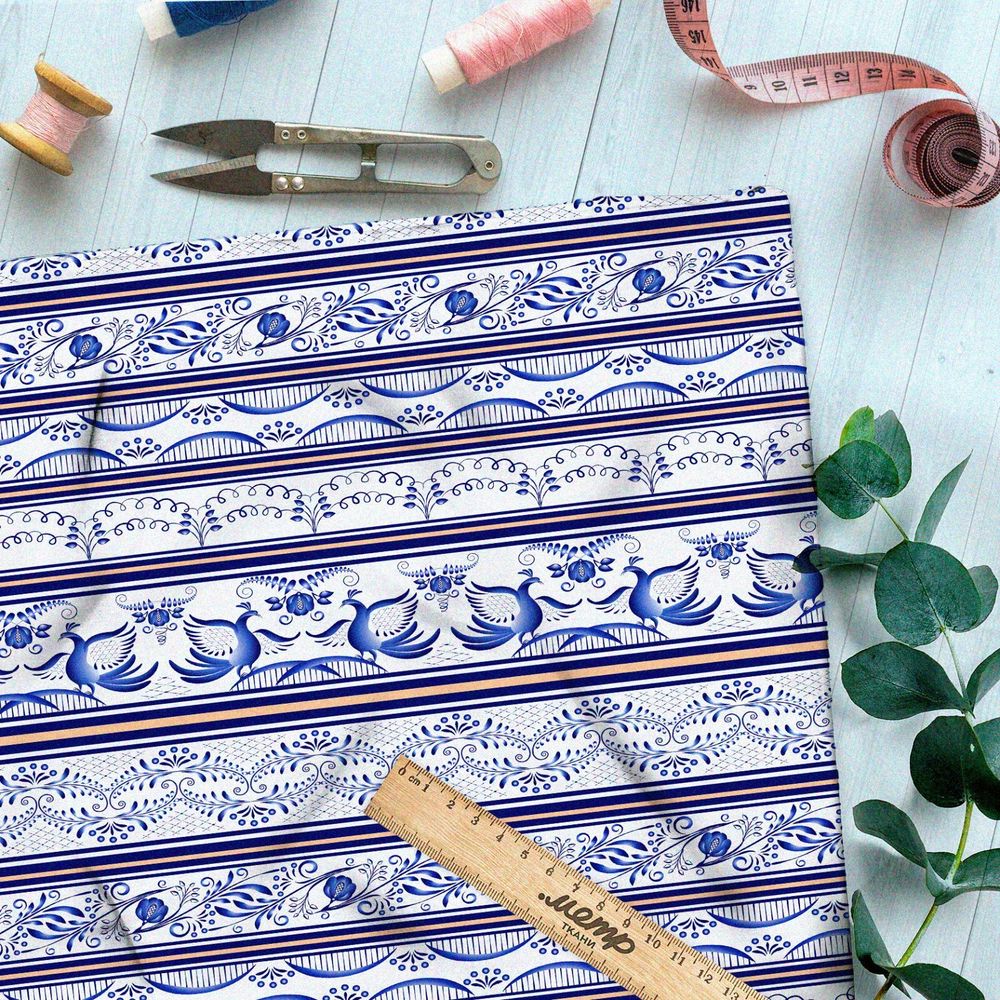 Ткань таффета ленточная гжель