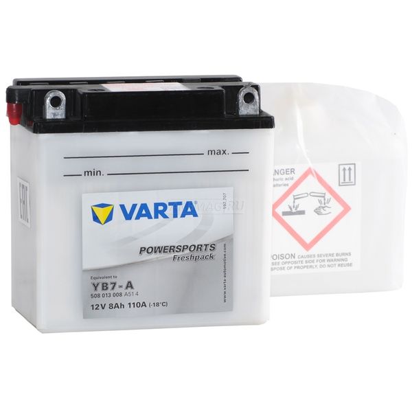 Аккумулятор для мототехники VARTA Powersports Freshpack YB7-A 110 А прям. пол. 8 Ач (508 013 008)