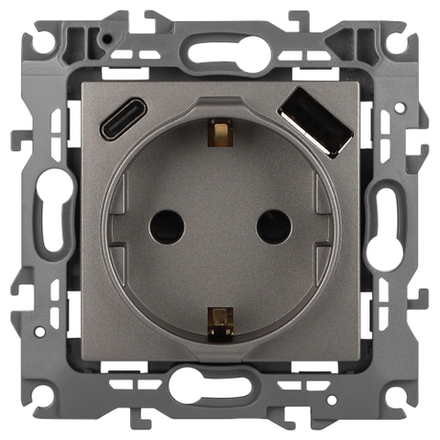 Розетка ЭРА Серия 12 12-4108-16 2P+E 16A-250В со шторками с USB type-A+C 5В-3А титан