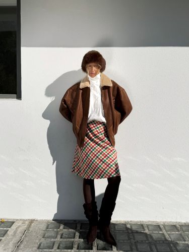 Шерстяная юбка-миди в цветную клетку