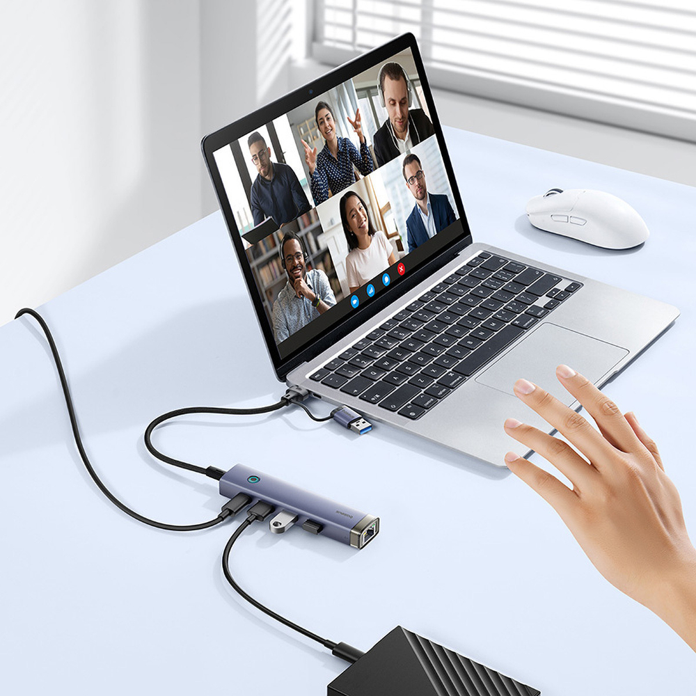 USB-C/USB-A Хаб Baseus UltraJoy 4-Port AIR (3xUSB3.0 + RJ45 + USB-C5V)