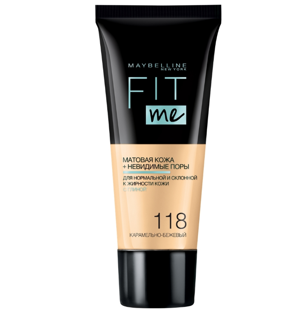 Maybelline Крем тональный Fit Me, матирующий, скрывающий поры, тон №118, Карамельно-бежевый, 30 мл