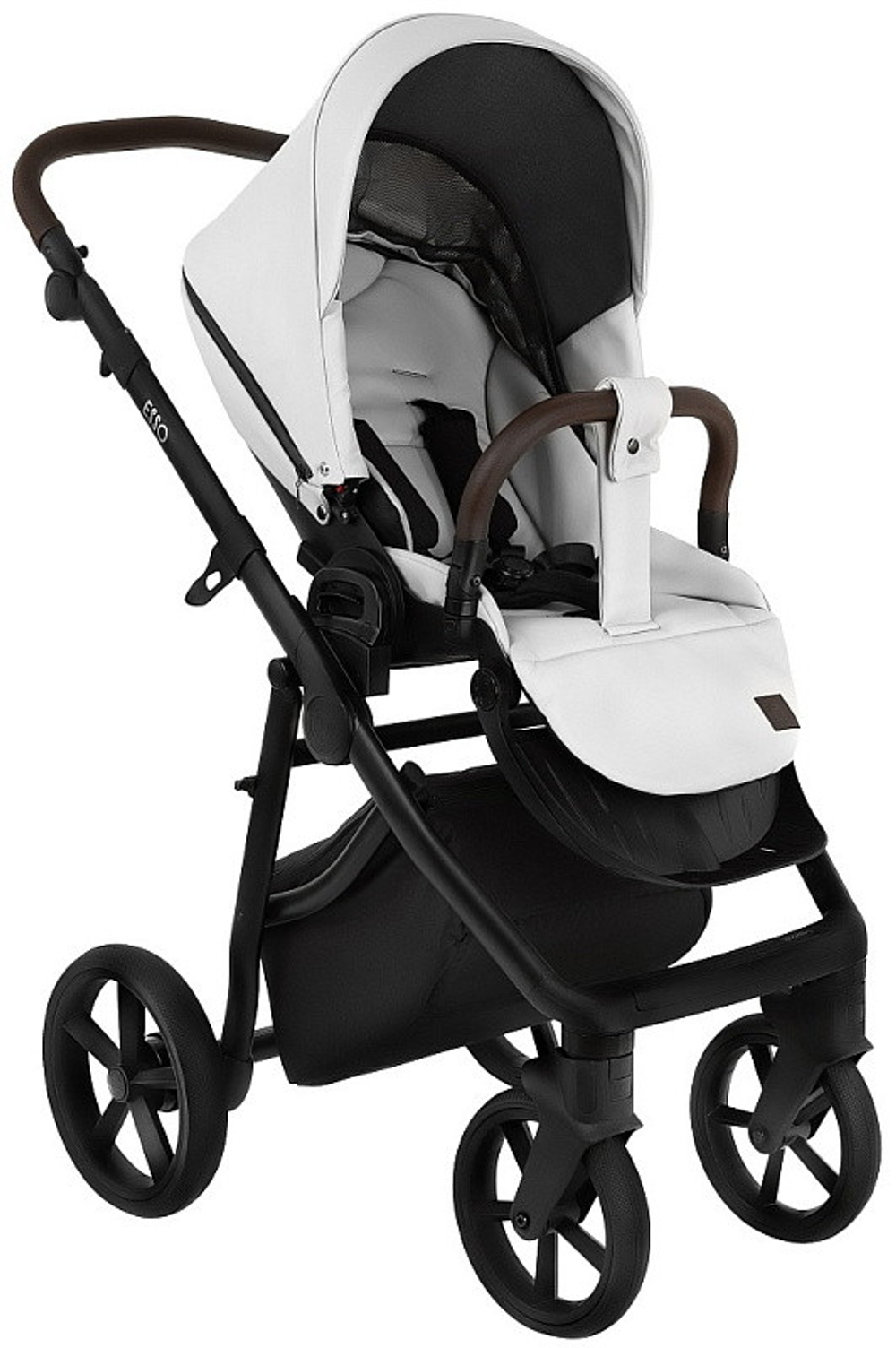 Детская коляска Roan Esso Кожа 2 в 1 ESSK/215/1 White/Black/руч.Тем.коричневый