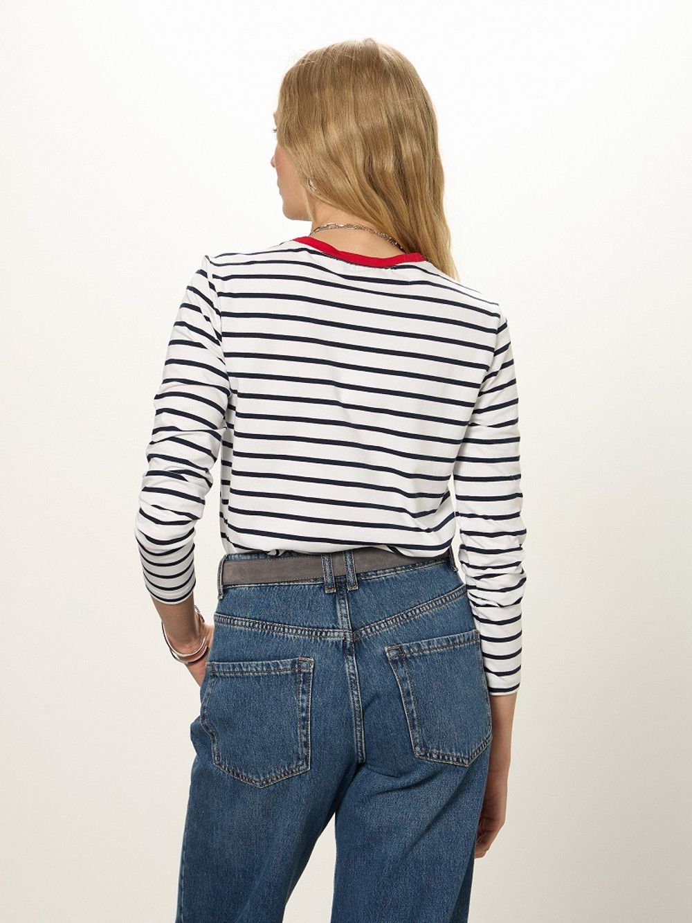 Тельняшка с контрастным воротником синяя полоска