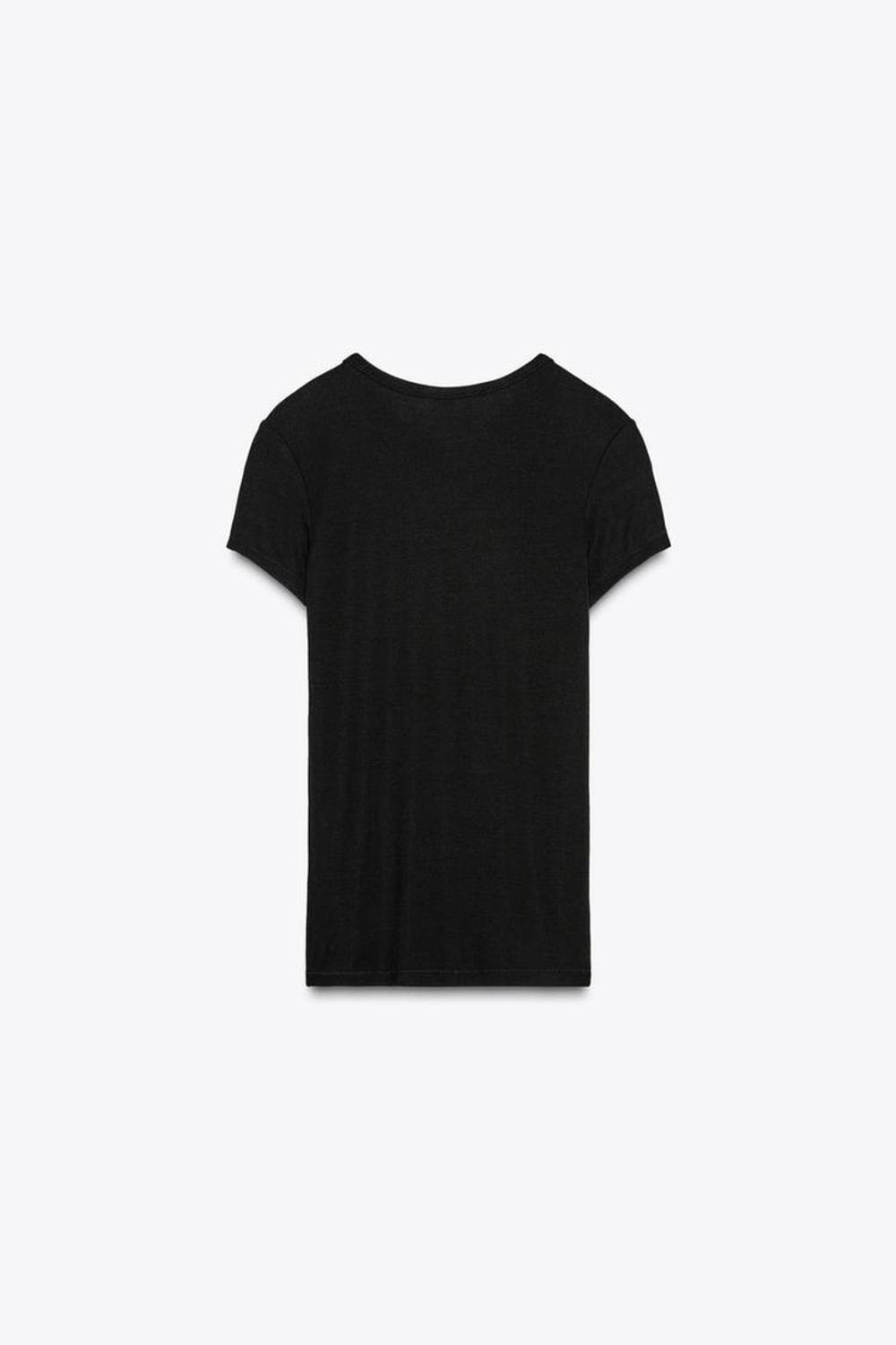 ZARA ФУТБОЛКА ИЗ ВИСКОЗЫ С КОРОТКИМИ РУКАВАМИ, ЧЕРНЫЙ