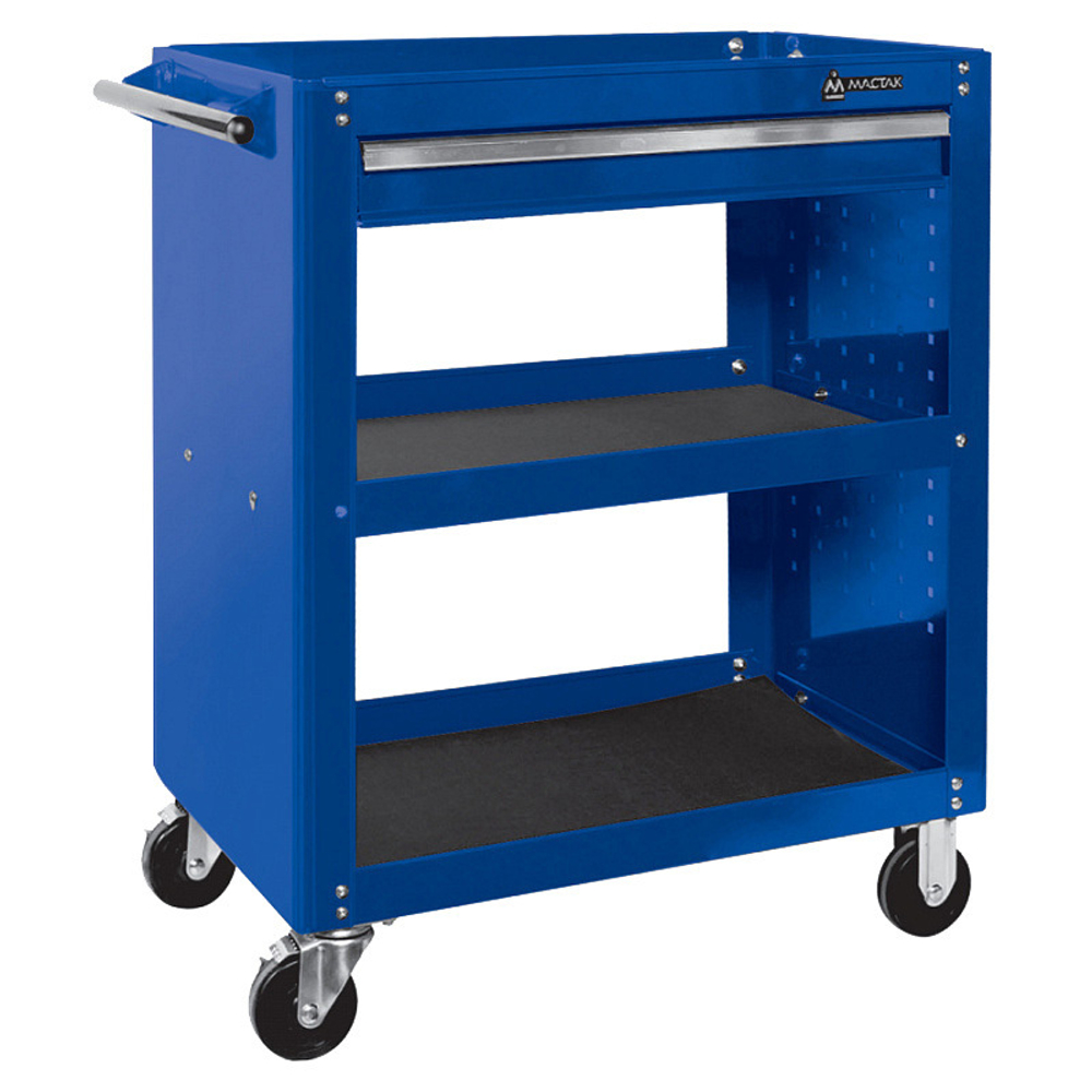 МАСТАК (520-01580MB) Тележка открытая «ОПТИМА», 3 полки и ящик, синяя