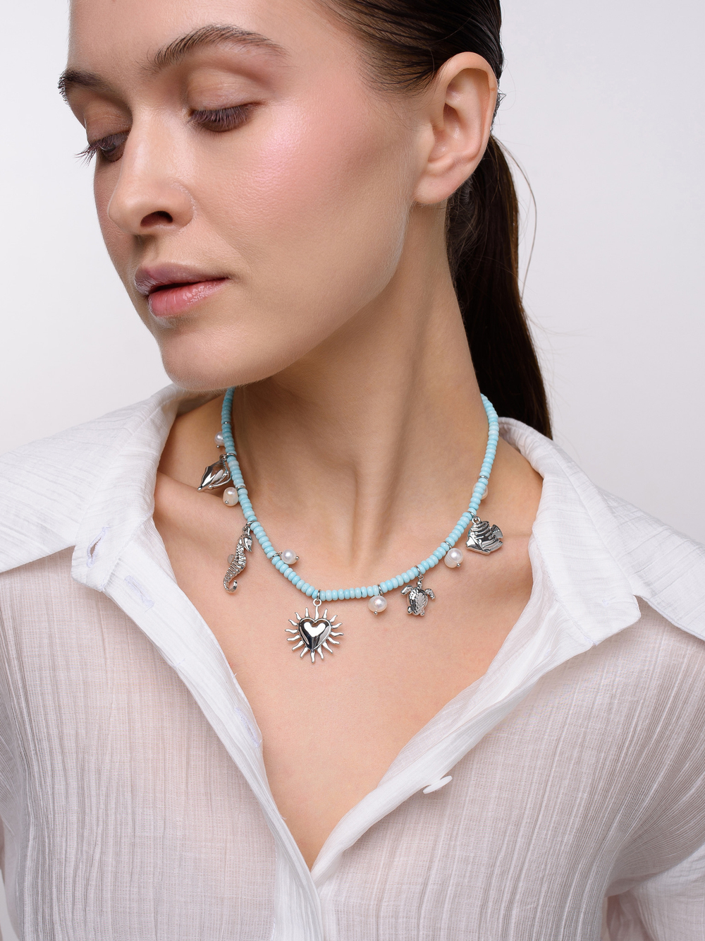 Колье "Mix marine animals" с турквенитом Silver