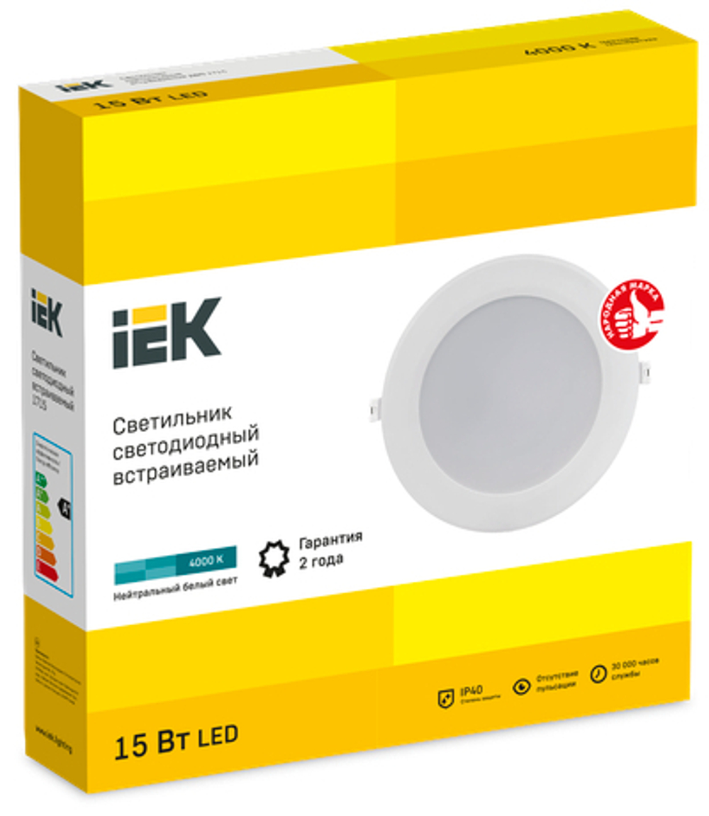 Светильник светодиодный ДВО 1715 белый круг 15Вт 4000К IP40 IEK