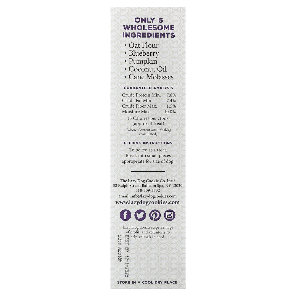 Lazy Dog Cookie, натуральные лакомства для собак, Crised Blueberry Oat™, патока, 396,89 г (14 унций)