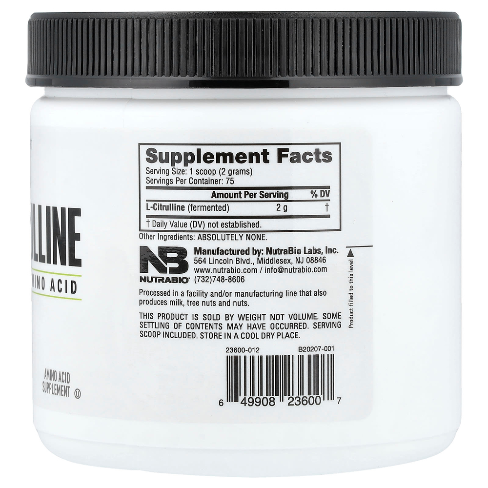 NutraBio, L-цитруллин, аминокислота в свободной форме, 150 г (5,3 унции)