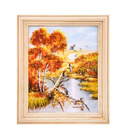 AMB-54/12 Картина «Утки на озере» (с янтарной крошкой) дер.рамка 12х15
