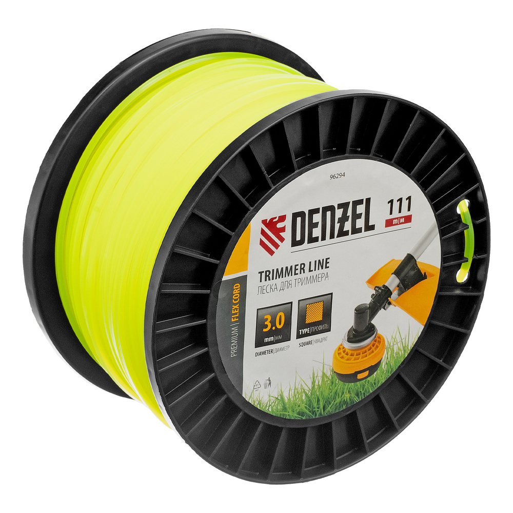 Леска для триммера квадрат, 3,0мм х 111м, на DIN катушке FLEX CORD Denzel