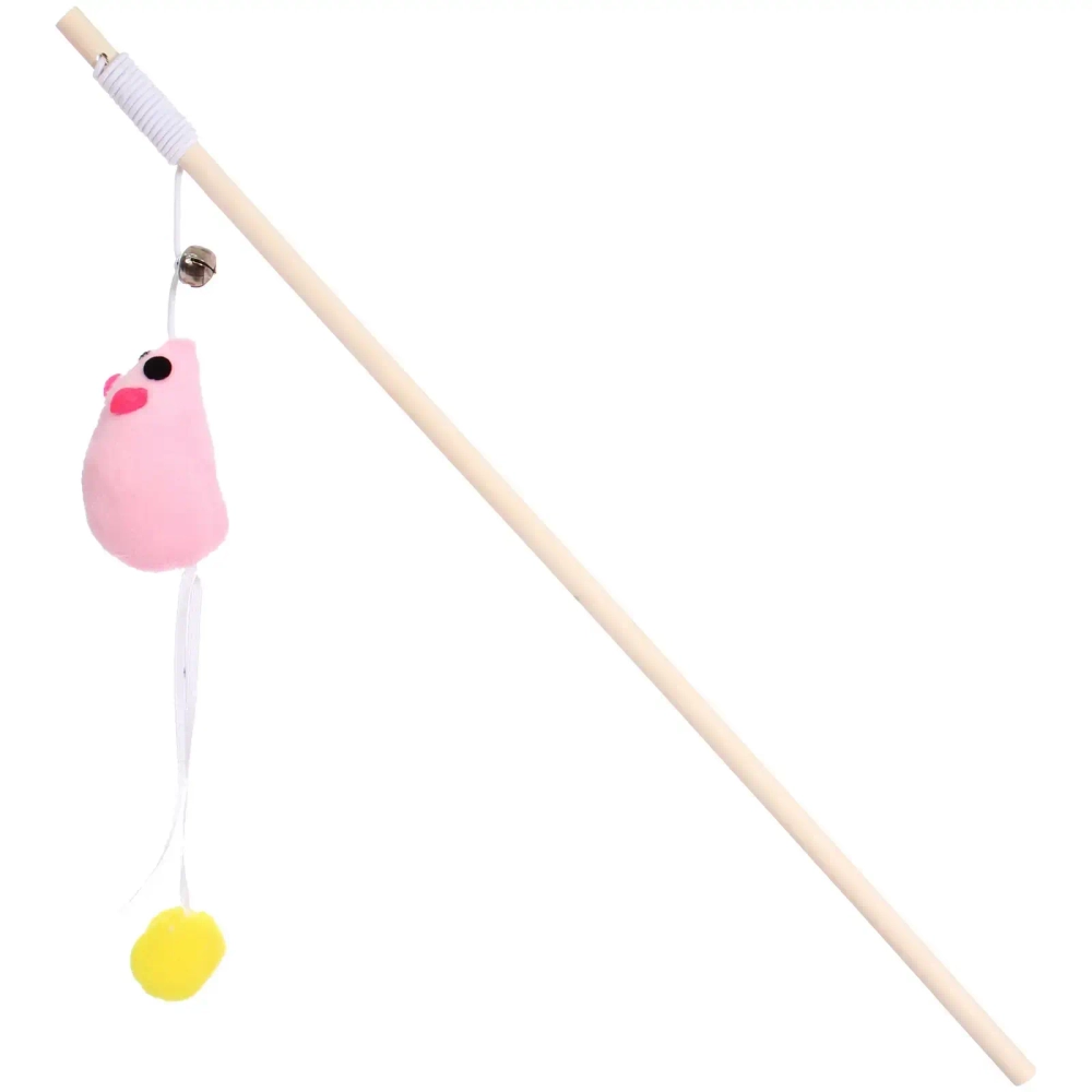 Игрушка - дразнилка на палочке «ЦапЦап», мышка с колокольчиком, цвет розовый, 40см ( пакет с подвесом)✦