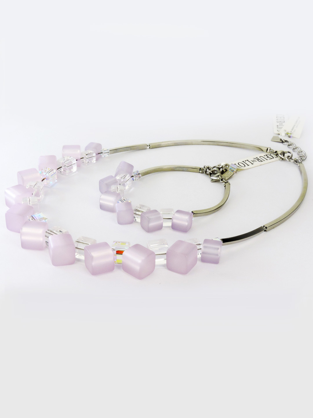 4738/30-0829 Coeur de Lion колье и браслет Lilac из нежно-сиреневого поляриса и алмазно-прозрачных кристаллов Сваровски.