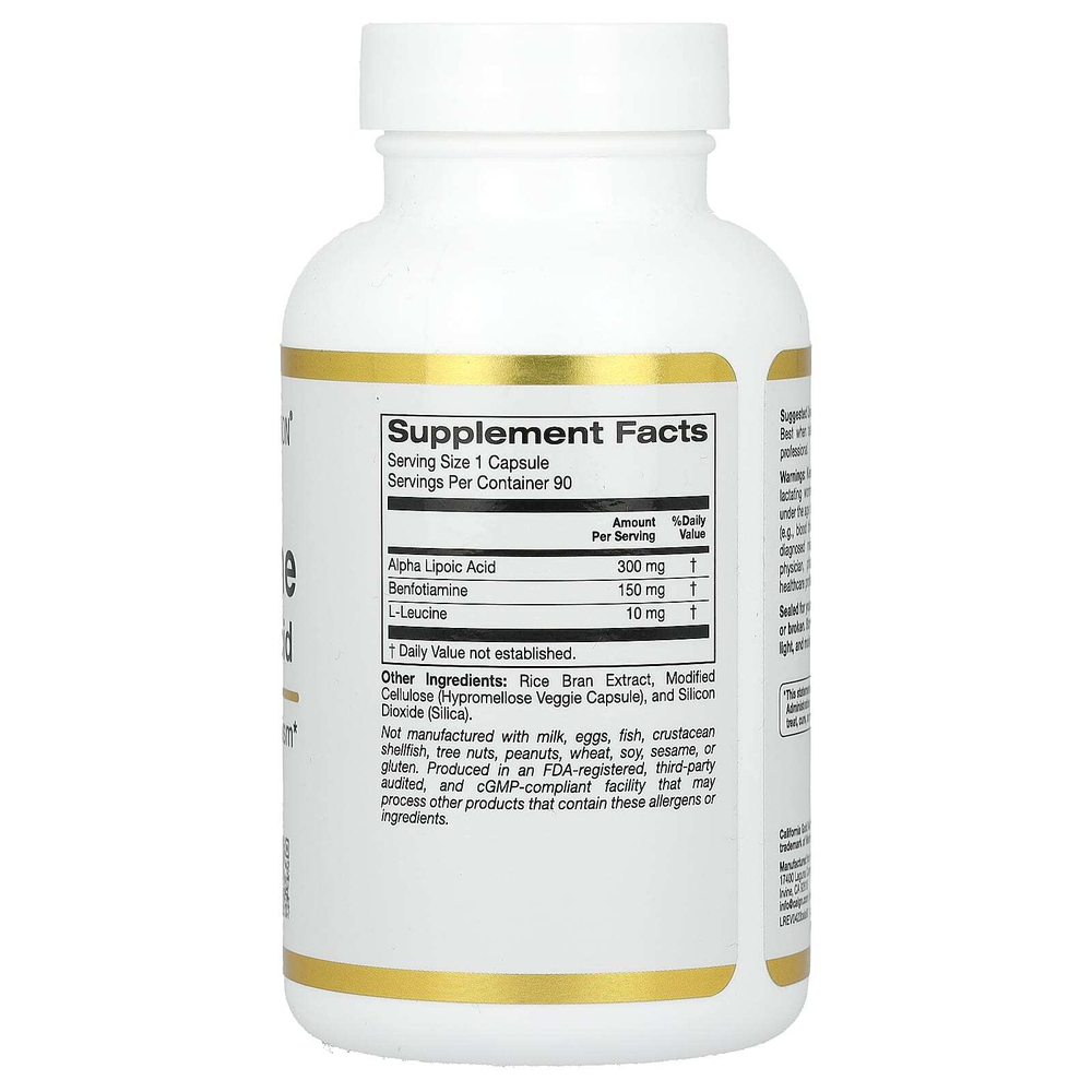 California Gold Nutrition, бенфотиамин, альфа-липоевая кислота и L-лейцин, 90 растительных капсул