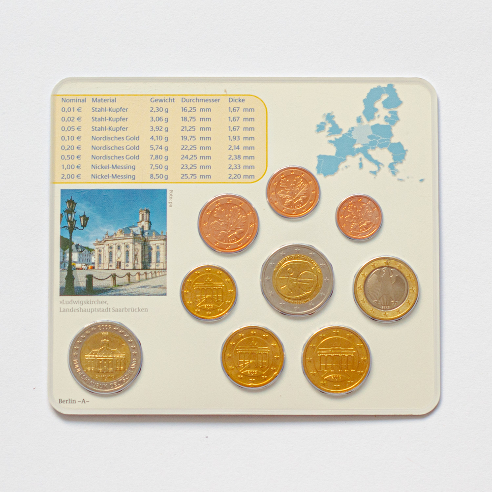 Germany 2009 Year Set (A, D, F, G, J) + 5 x 2 Euro: "Ludwigskirche in Saarbrücken" and "10th Anniversary of Economic and Monetary Union"