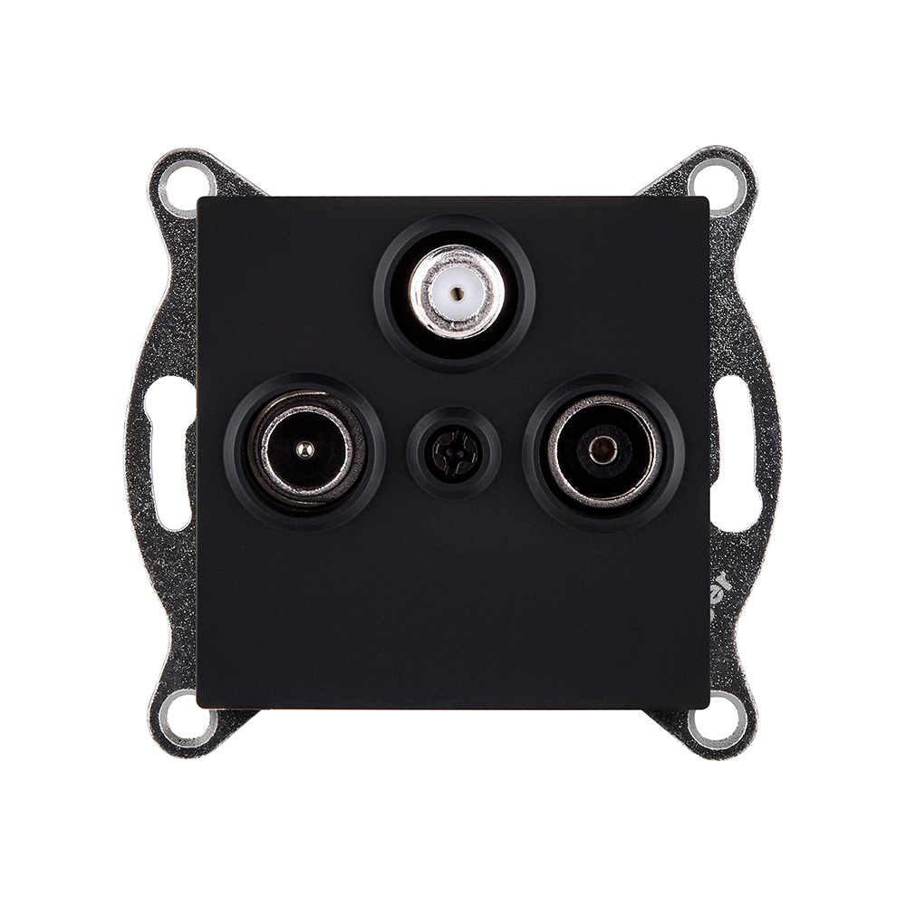 Розетка тройная TV (мама) + TV (папа) + спутниковая SAT, черный матовый Kollinger REA-036BM для Aspekt, Eleganz, Reflex