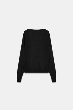 ZARA ДЖЕМПЕР ТОНКОЙ ВЯЗКИ С V-ОБРАЗНЫМ ВЫРЕЗОМ,ЧЕРНЫЙ