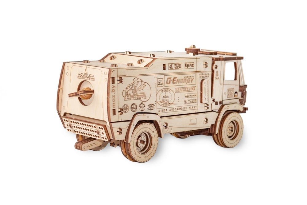 Гоночный грузовик МАЗ-5309RR от EWA - Деревянный конструктор, сборная механическая модель, 3D пазл, в масштабе 1:30