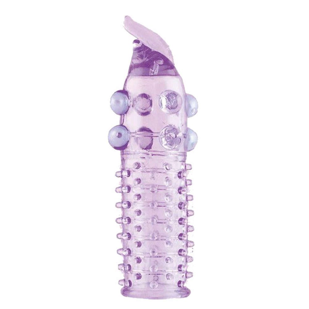 Гелевая фиолетовая насадка 11см с шариками, шипами и усиком ToyFa Basic 818027-4