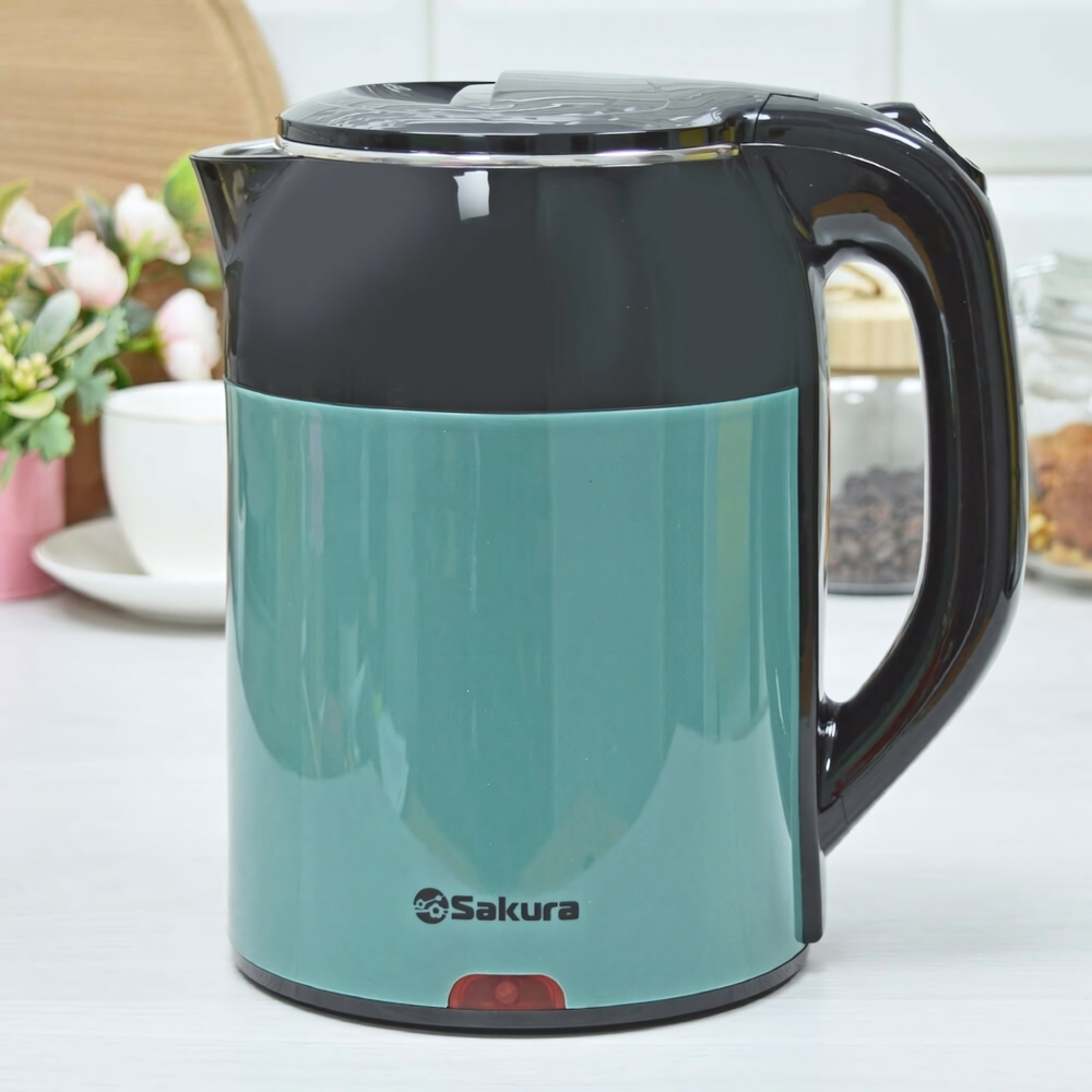 Чайник электрический 1,8л SA-2168BGR, черный+зеленый