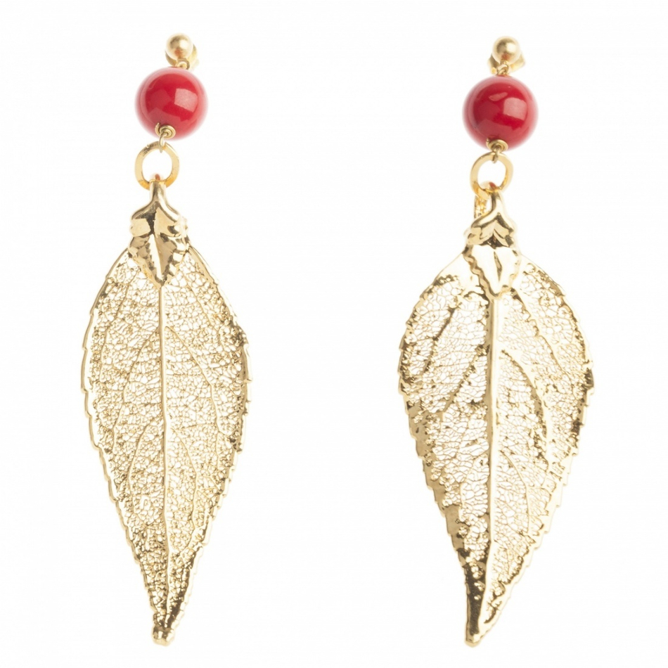 Серьги листья Ester Bijoux Вишня OR1194/31- G BR/R