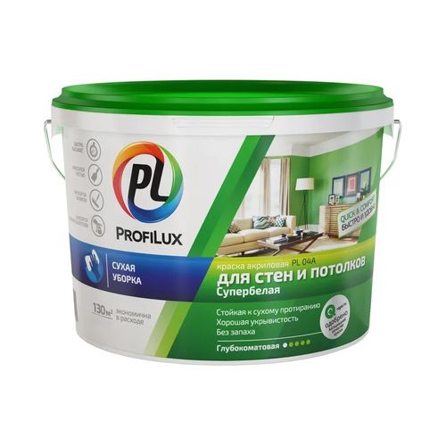 Краска акриловая для стен и потолков Profilux PL- 04А Супербелая 7 кг