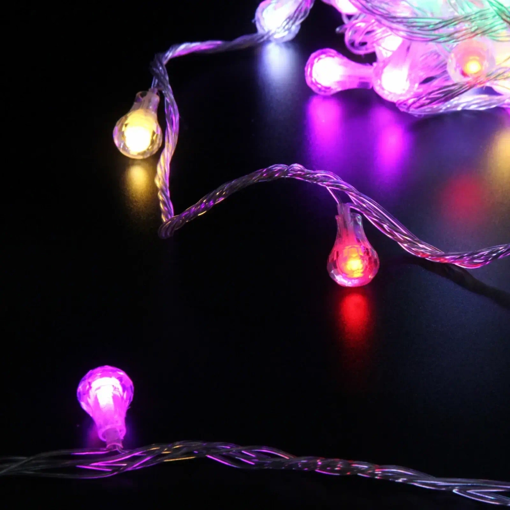 Гирлянда для дома НИТЬ «Сияющая капля» 10 м 60 ламп LED, прозр.пров, 8 реж,IP-20, Мультицвет (возможность соединения)