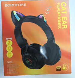 347_ Беспроводные внешние наушники BOROFONE BO18 Cat ear BT headset черные ш/к 6974443384949