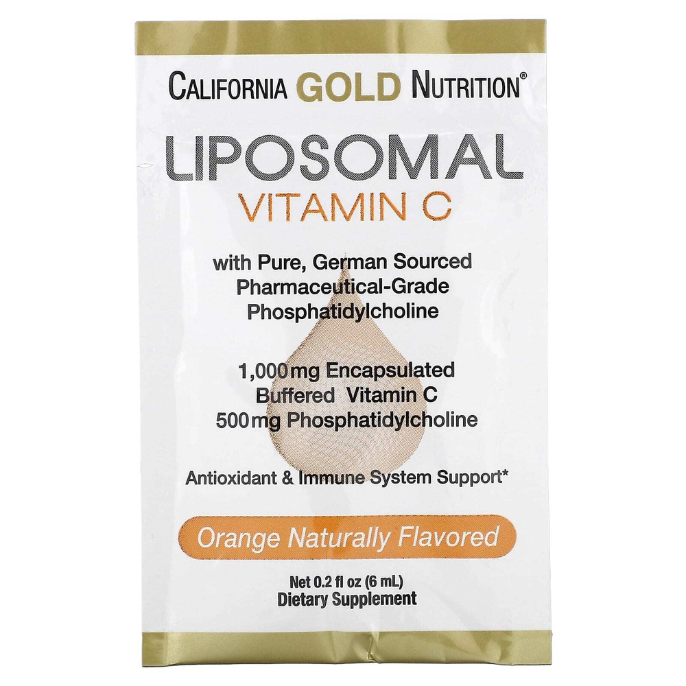 California Gold Nutrition, липосомальный витамин C, со вкусом апельсина, 1000 мг, 30 пакетиков по 6 мл (0,2 жидк. унции)