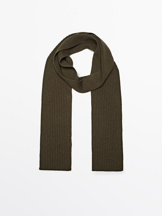 Massimo Dutti Тонкий шарф из ткани в рубчик, зеленый
