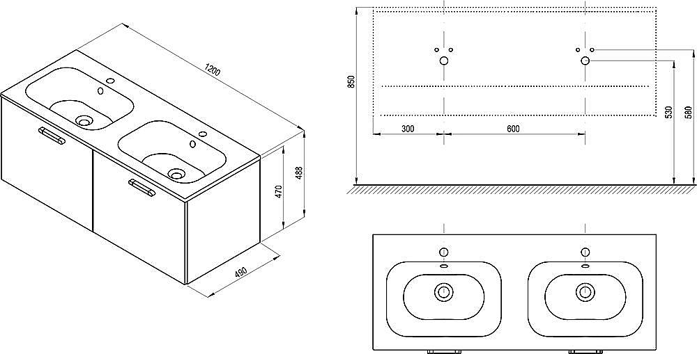 Тумба с раковиной Ravak SD CHROME II 120 X000001775 белая / ручка хром 152 мм