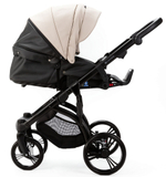 Детская коляска Adamex Lanti Deluxe 3 в 1 LN-SD110 (СВ.БЕЖ.КОЖА + ЧЕРН. КОЖА)