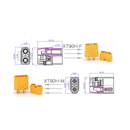 Разъем силовой XT90 коннектор питания (пара, мама+папа с заглушками)