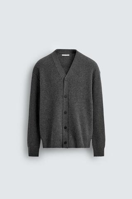 ZARA КАРДИГАН ИЗ РЕЛЬЕФНОЙ ШЕРСТИ, СЕРЫЙ