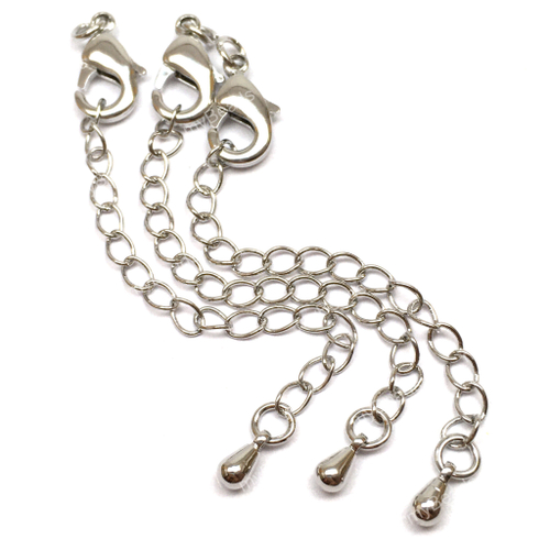 Замок - лобстер 12х7 мм, с удлинительной цепочкой - капелькой, родий