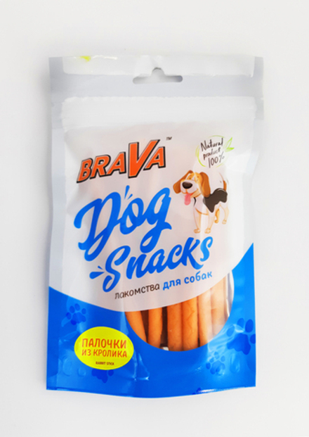 BRAVA Лакомство для собак палочки из кролика 90 г