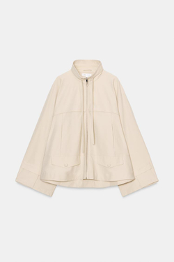 ZARA СВОБОДНАЯ КУРТКА С ВОРОТНИКОМ-СТОЙКОЙ, ТЕМНО-БЕЖЕВЫЙ