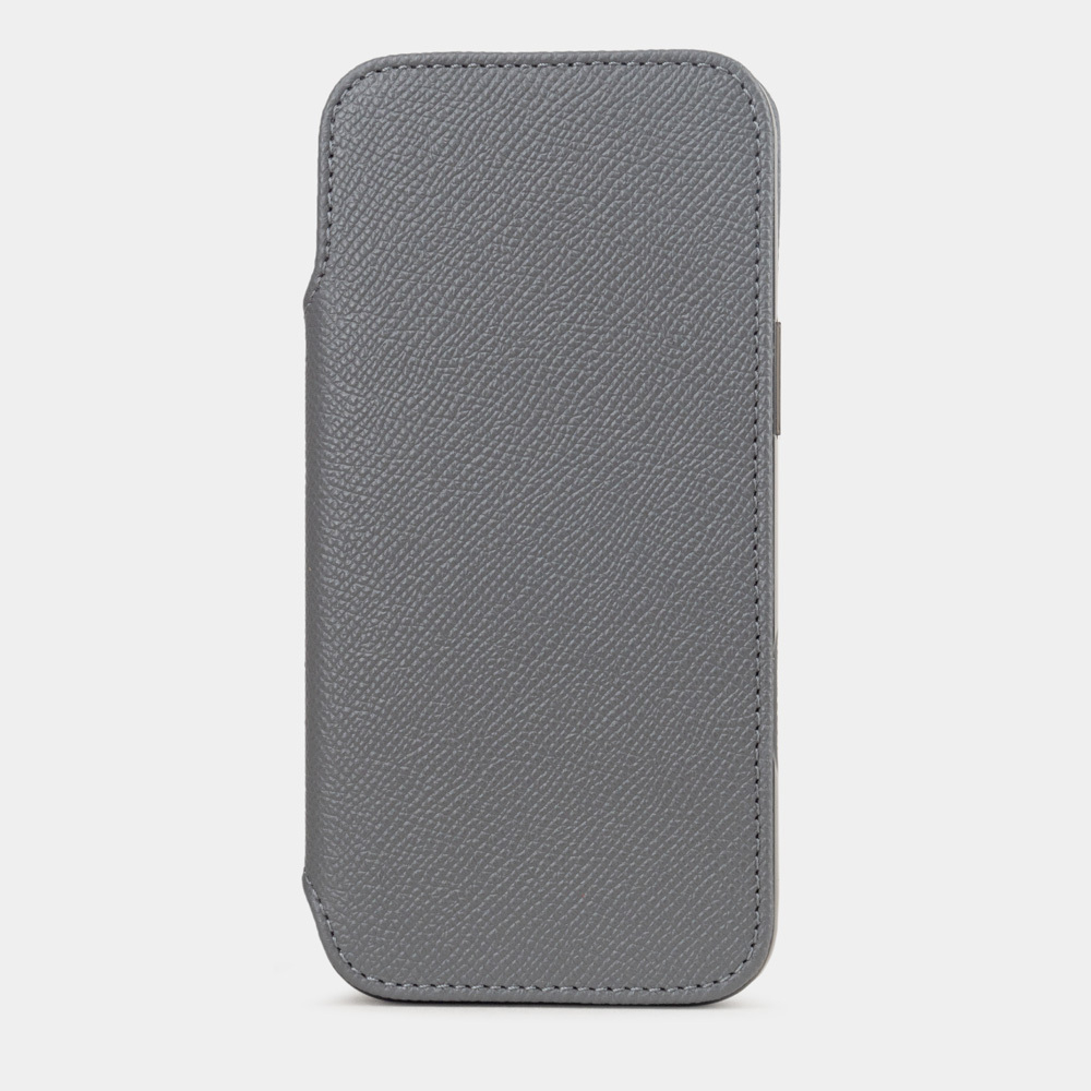 Чехол для iPhone 16 Pro Max из кожи сафьяно, серого цвета