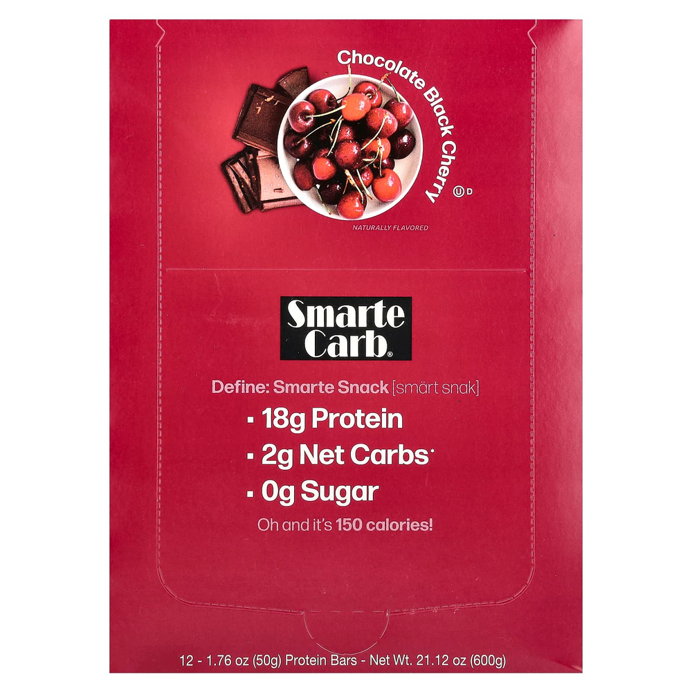 NuGo Nutrition, Протеиновый батончик Smarte Carb®, шоколад с черной вишней, 12 батончиков, 50 г (1,76 унции)