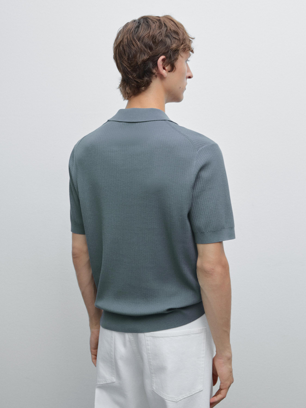 Massimo Dutti Футболка-поло в рубчик, синеватый