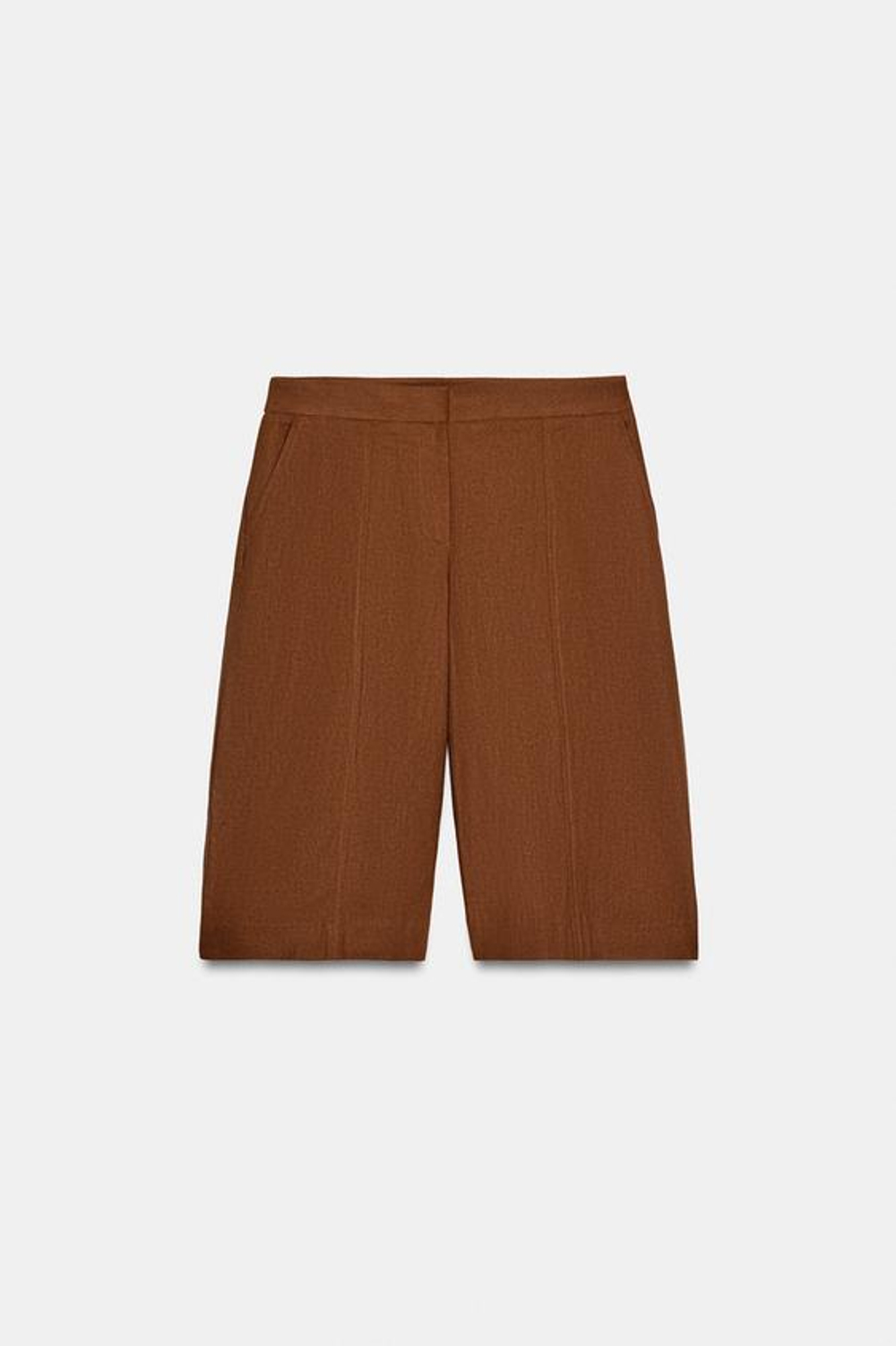 ZARA ДЛИННЫЕ БЕРМУДЫ ИЗ СМЕСОВОГО ЛЬНА, СВЕТЛО-КОРИЧНЕВЫЙ