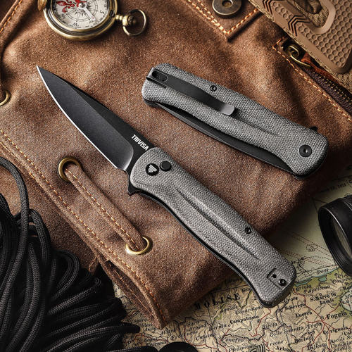 Складной туристический нож TRIVISA Dor-04Ba клинок 14C28N рукоять микарта (черный-черный)