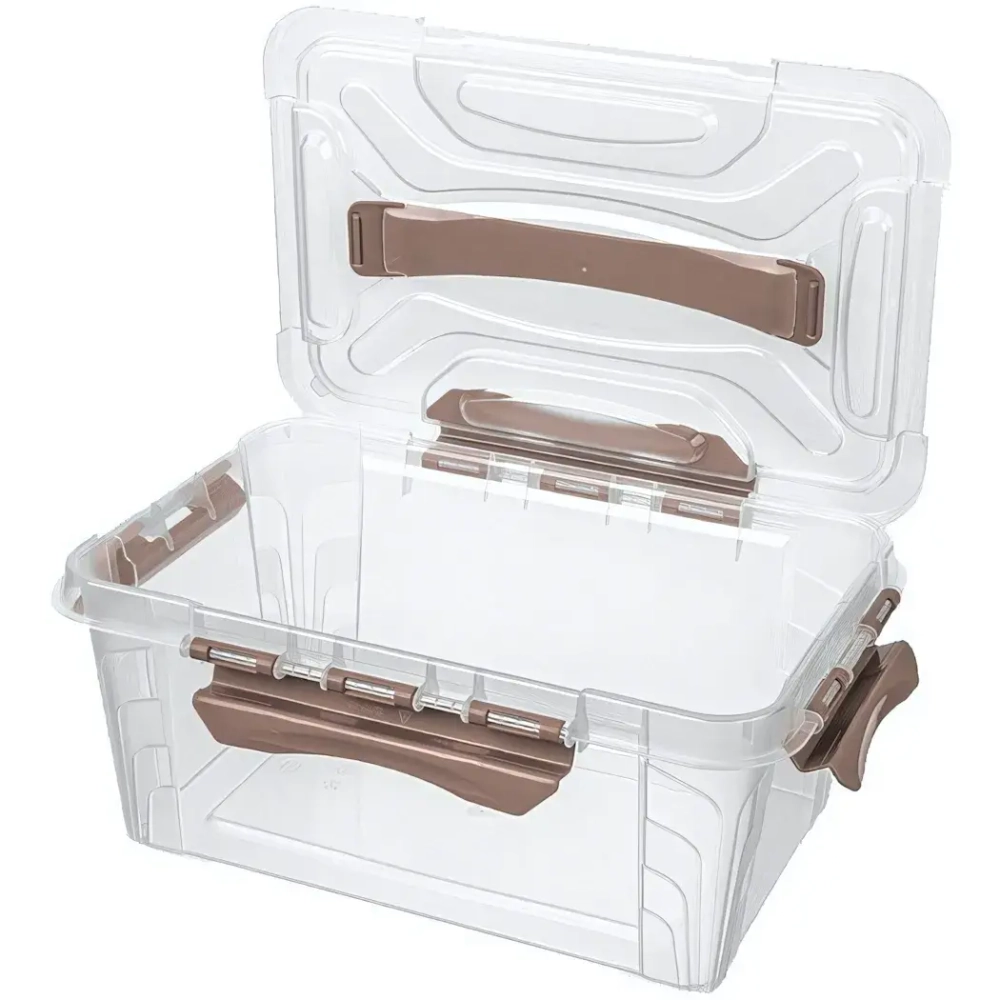 Контейнер для хранения с крышкой, ручкой и ручками-защелками «GRAND BOX», коричневый, 29*19*12,4см, 4,2л