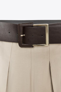 ZARA ЮБКА МИДИ С РЕМНЕМ, МЯГКИЙ КАШТАНОВЫЙ