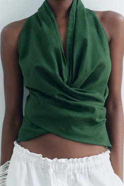 ZARA ТОП ИЗ СМЕСОВОГО ЛЬНА — ZW COLLECTION, ЗЕЛЕНЫЙ