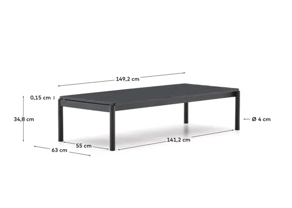 Журнальный столик Sorells из серого алюминия 63 x 149 см