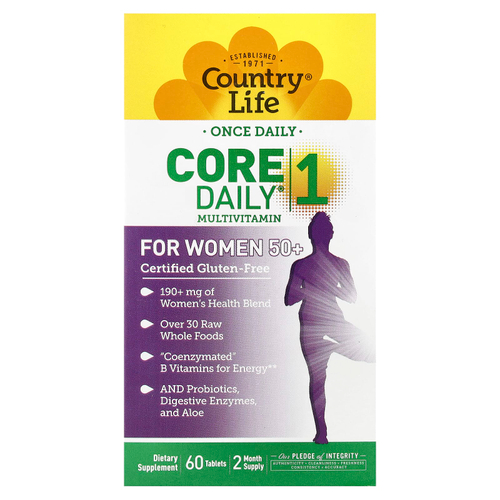 Country Life, Мультивитамины Core Daily-1 для женщин старше 50 лет, 60 таблеток