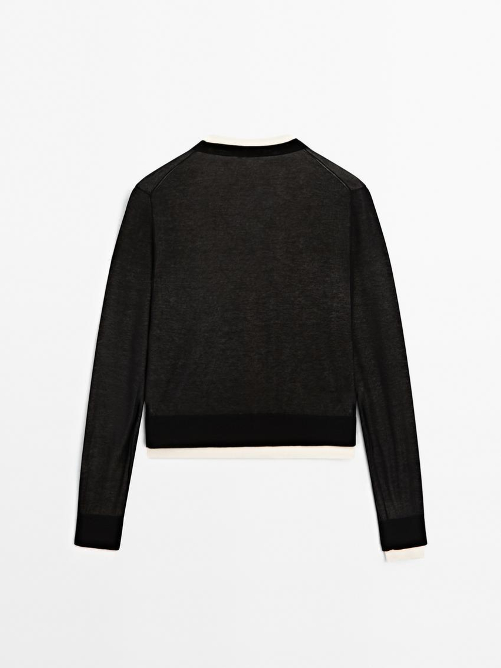 Massimo Dutti Кардиган из смесового хлопка, черный