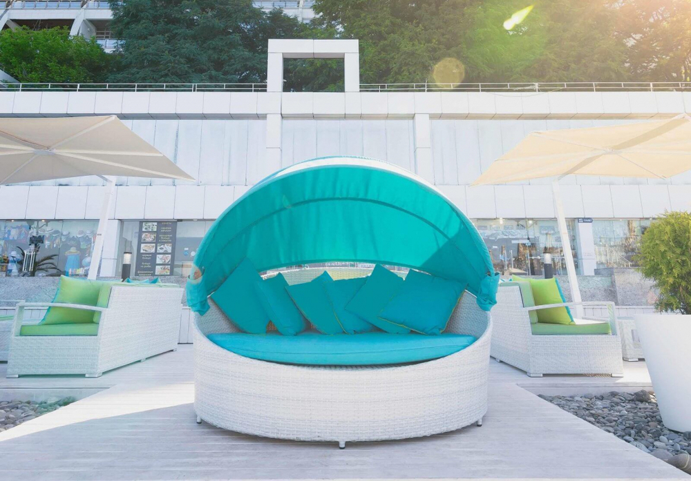 Лаунж-диван плетеный Tagliamento Shell-sunshade, белый, бирюза